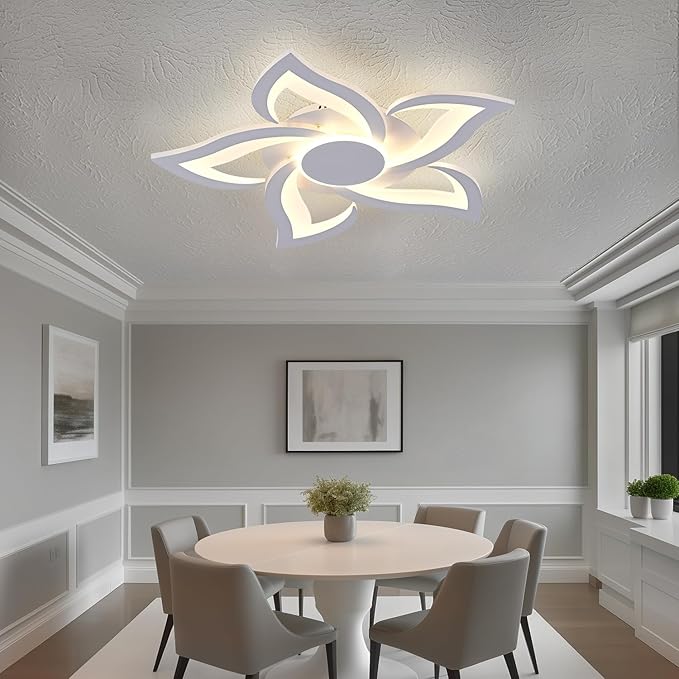 24" Modern Geometric Ceiling Light Fixture, White Dimmable 3 Colors LED Close to Ceiling Light Fixtures with Remote, Low Profile Flush Mount Ceiling Light for Kitchen, Living Room