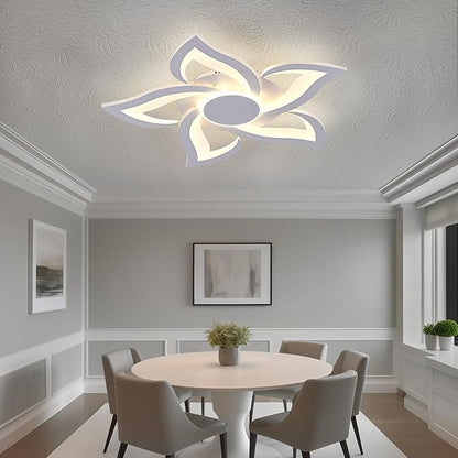 24" Modern Geometric Ceiling Light Fixture, White Dimmable 3 Colors LED Close to Ceiling Light Fixtures with Remote, Low Profile Flush Mount Ceiling Light for Kitchen, Living Room