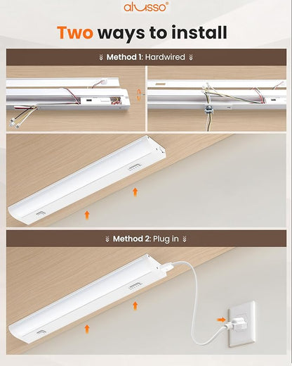 ALUSSO 18 Inch LED Under Cabinet Lighting Hardwired & Plug in 120V, 5CCT Color Selectable 2700K-5000K Dimmable 10W 850LM High Brightness, Strip Linkable Under Counter Lights for Kitchen Sink, 1 Pack