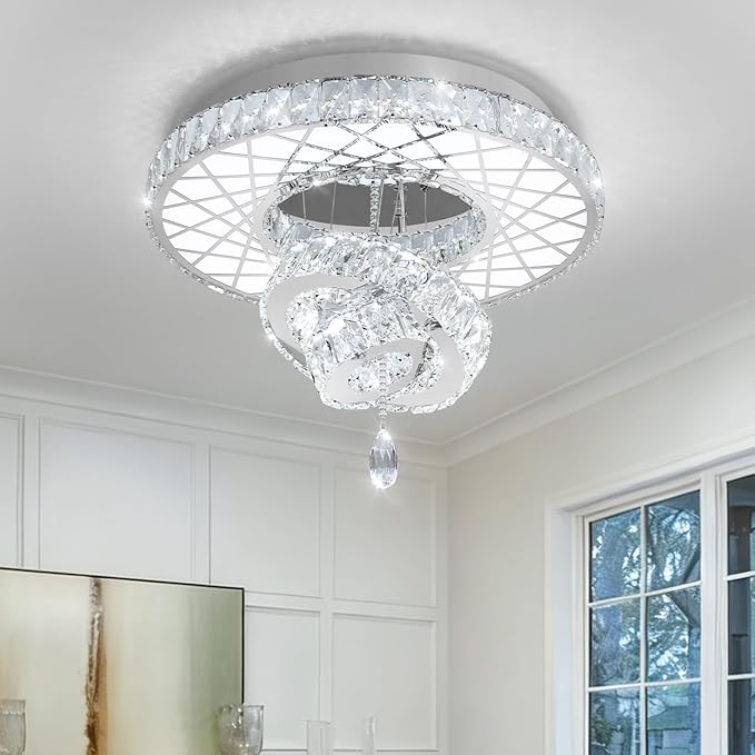 HAIXIANG LED Chandelier Modern Ceiling Dimmable Light Fixture Crystal Chandelier for Bedroom Dining Room Silver
