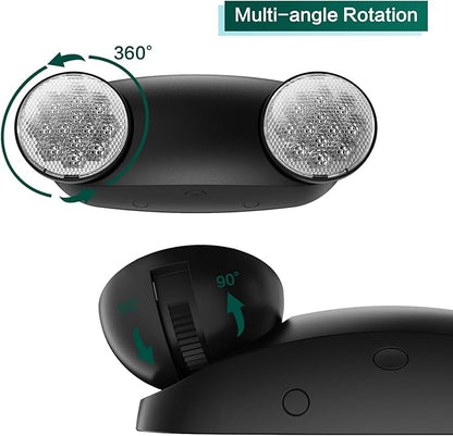 4 Packs Black Emergency Lights with Battery Backup Two Adjustable Bug Eye -UL 924 Certified Emergency Exit Signs-120-277VAC/Commercial Emergency Lights Fixtures/Hardwired Indoor Exit Lights.