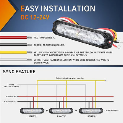 Nilight 6LED Emergency Strobe Lights 4PCS Ultra slim Surface Mount Hazard Caution Light bar 12-24V Sync Feature Warning Flashing Light kit for Truck Car Vehicle ATV SUV UTV Blue