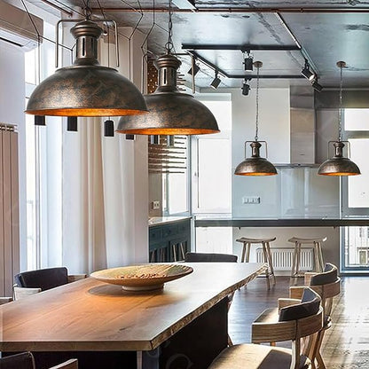 Vintage Industrial Pendant Lights E26 Retro Metal Hanging Lights, Farmhouse Hanging Lamp for Restaurant Kitchen Island Rust Color 40 cm (Bulb not Included)