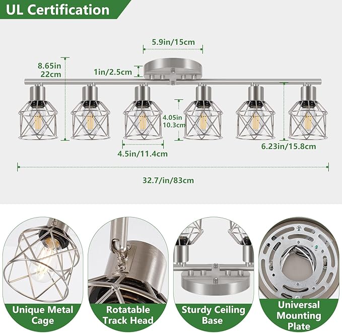 Baocuz 6-Light Brushed Nickel Multi-Directional Semi Flush Mount Ceiling Light, Kitchen Light Fixtures Ceiling Mount, Modern Metal Cage Close to Ceiling Lamp for Dining Room Hallway Entryway