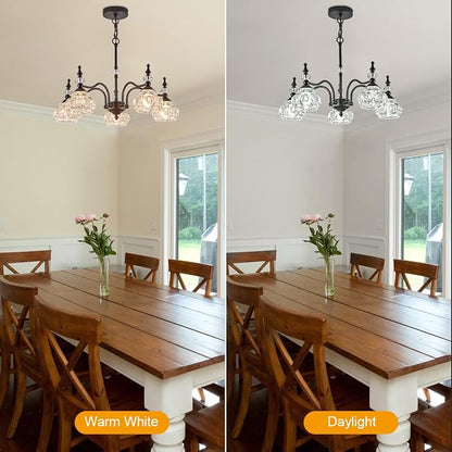 Vintage 5-Light Chandelier Black Kitchen Pendant Light Fixtures Finish with Crystal Glass Shade for Living Room Dining Room Bedroom Chandelier Over Table