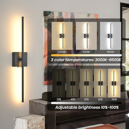 Battery Operated Wall Sconces with Remote Control, 11000mAh LED Wireless Rechargeable Black Wall Lights, 350°Rotate Dimmable Wall Lamp, 3 Color Temperatures, for Bedroom, Living Room, Hallway, 1 PCS