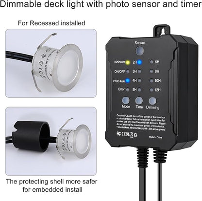 SMY Lighting Dimmable LED Deck Lights with Timer and Photocell Sensor and Protecting Shell φ32mm,20Pack Outdoor LED Smart Deck Lighting IP67 Waterproof for Garden,Yard Stair, Patio, Floor Decoration