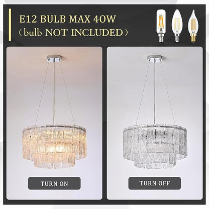 Modern Chrome Chandeliers, 20” 7-Light Crystal Glass Ceiling Pendant Light Fixtures Luxury Round Chandelier 2 Tiers Hanging Lighting for Dining Room Foyer Living Room Bedroom