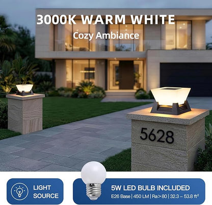 Outdoor Post Lights, 11" Hard Wired Pillar Light, IP54 Waterproof Column Lamp E26 LED Bulb Modern Fence Deck Lantern 3000K Outside Landscape Lighting for Patio Garden Backyard Gate Decoration