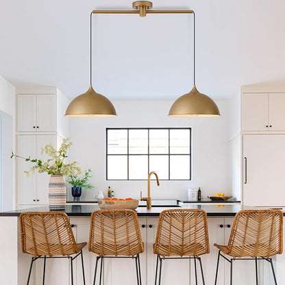 Pendant Lights Kitchen Island, 2-Pack Dome Pendant Light Gold and White Light Fixtures Industrial Vintage Hanging Pendant Lighting for Dining Room Restaurant Cafe Entryway