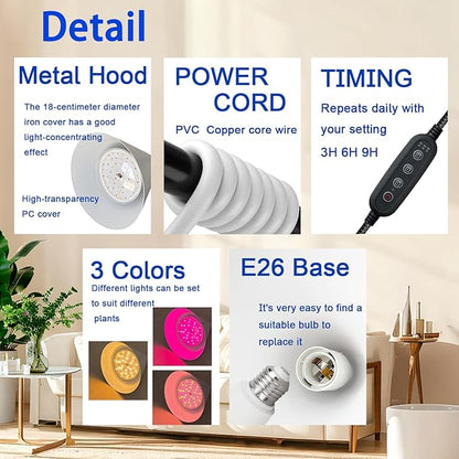 Full Spectrum Hanging Plant Grow Light with Height Adjustable Fabric Power Cord, Pendant Grow Light, Plant Lights for Indoor Plants (Black)