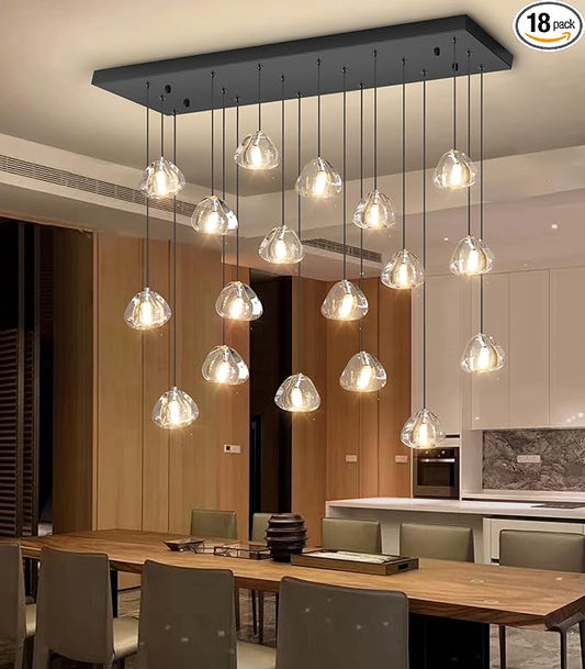 HAIXIANG W35 x D11.8 x H118 Rectangular Chandelier Bubble Crystal Balls Glam Chandeliers Dimmable Light High Ceiling Pendants Light Fixtures Adjustable Long Lights Black