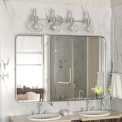 4-Light Bathroom Light Fixtures, Brushed Nickel Vanity Light, Farmhouse Wall Lights with Clear Glass Shade, Bathroom Wall Lamp for Mirror Kitchen Bedroom Hallway Living Room Hallway Cabinet
