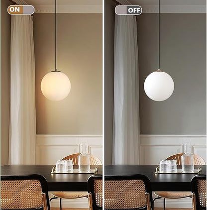 Plug in Globe Pendant Light, Mid Century Globe Hanging Lamp with Cord and ON/Off Switch, Modern Gold Chandelier with Milk Glass for Kitchen Island Dining Room Bedroom Hallway Foyer