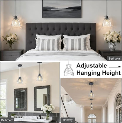 Hammered Glass Black Pendant Lights Kitchen Island Lighting, Small Hand-blown Glass Black Farmhouse Pendant Light Fixtures, Modern Hanging Lights Kitchen Pendant Lighting over Island Sink Bathroom E26
