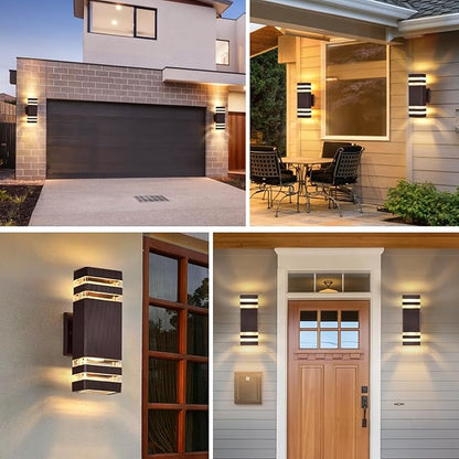 DASTOR Modern Outdoor Wall Lights 2 Pack, Brown Exterior Wall Sconce Lighting Fixtures, Up and Down Outdoor Porch Lights, Waterproof Ouside Wall Lights for House Garage Patio