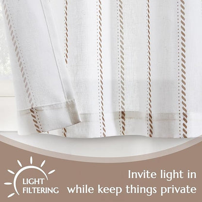 jinchan Linen Striped Kitchen Curtains Tier Cafe Curtains for Living Room Bathroom RV 36 Inch Farmhouse Rustic Half Window Treatment Light Filtering 2 Panels Taupe on White