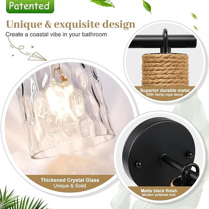 MOKATNG Set of 2 Wall Sconces for Bathroom, Coastal Modern Vanity Lights with Clear Glass Shade, Black Bathroom Wall Lamp for Mirror Kitchen Living Room Hallway Cabinet Porch