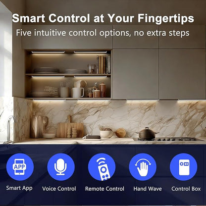 VST Smart Under Cabinet Lighting 6 Bars - UL Listed CRI 93+ Adjustable Strip Lights, Alexa & Google Home Compatible, App/Voice/Hand Wave Control for Kitchen Cabinets & Closets