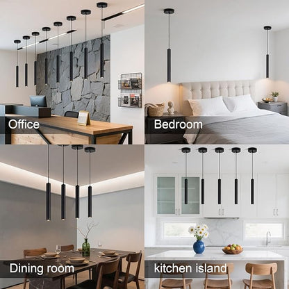 2 Pack Black Pendant Lights, Modern 3W LED Pendant Light Fixtures for Kitchen Island, Long Tube Hanging Light Cord Adjustable for Dining Table Bedroom Bar Hallway (23.6 Inch, 3000K)