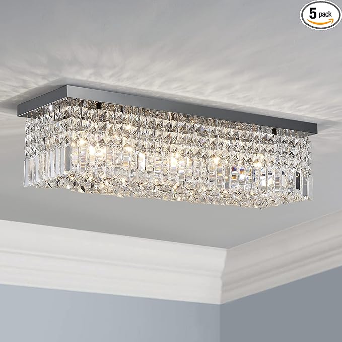 Saint Mossi 22010 5-Lights Modern K9 Crystal Chandelier, Island Design, Flush Mount Ceiling Light, H9 x W10 x L31, Clear Crystal & Pearl Black Finish