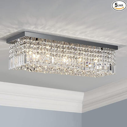 Saint Mossi 22010 5-Lights Modern K9 Crystal Chandelier, Island Design, Flush Mount Ceiling Light, H9 x W10 x L31, Clear Crystal & Pearl Black Finish