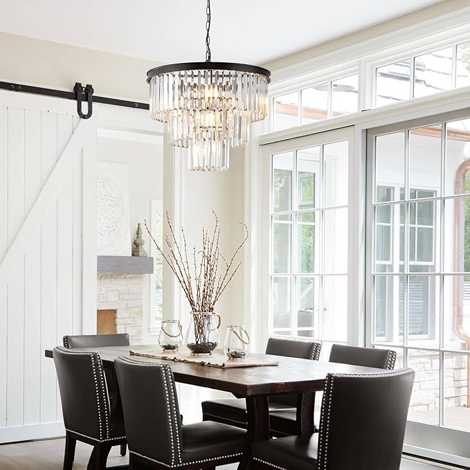 Crystal Chandeliers Black Modern Round 20" Chandelier 7 Lights 3-Tier Ceiling Pendant Light Fixture Luxury K9 Crystal Lighting for Living Room Dining Room Bedroom Kitchen Foyer