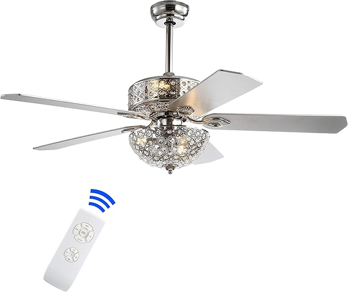 JONATHAN Y 52" Chrome 6-Light Iron and Wood Ceiling Fan, Modern Glam Filigree Dome, 5 Reversible Silver/White Blades, Remote Control, ETL Listed, LED Bulbs Included JYL9602A