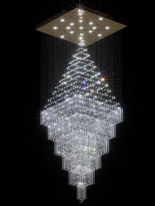Flashing God D48''X H120'' Extra Large Chandelier for High Ceiling Modern Raindrop Chandelier Crystal Flush Mount Ceiling Light for Foyer Living Room Staircaes Entrance Gold ﻿