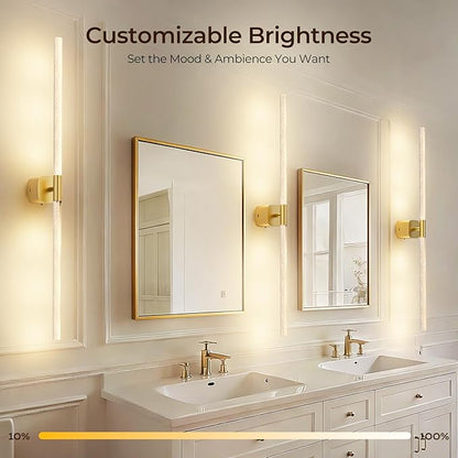 Battery Operated Wall Sconce Set of 2 Rechargeable Battery Powered Wall Light with 12000mAh Wireless Dimmable Wall Lamp Fixtures for Bedroom Living Room (Brushed Gold, 31"-2 Pack)