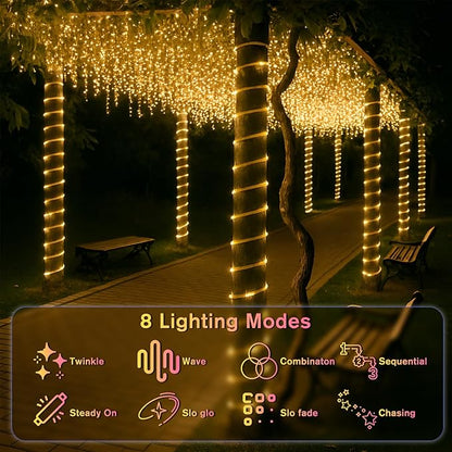 ANJAYLIA 33FT 100 LED Solar Rope Lights Outdoor Waterproof, Solar Powered Rope String Lights with 8 Modes for Outdoor, Patio, Garden, Camping, Holiday & Christmas Décor Warm White
