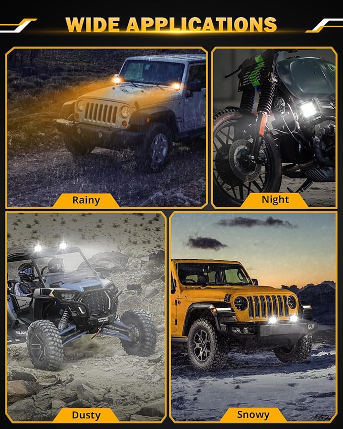 Auxbeam LED Pods 3 Inch 72W Amber Fog Light, 6 Modes Strobe Cube Pod Light Bar Dual Color Yellow Spot Flood Offroad Driving Lights Ditch Lights for Truck Car ATV UTV