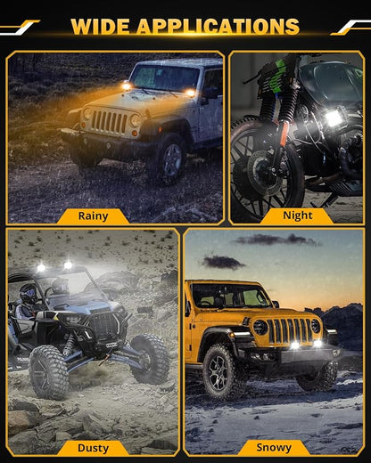 Auxbeam LED Pods 3 Inch 72W Amber Fog Light, 6 Modes Strobe Cube Pod Light Bar Dual Color Yellow Spot Flood Offroad Driving Lights Ditch Lights for Truck Car ATV UTV