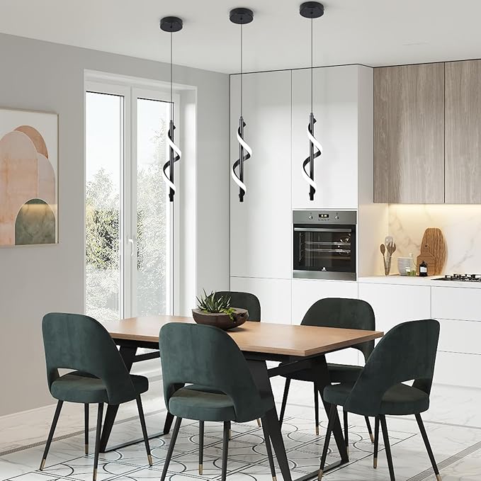 CANEOE 3 Packs Modern Spiral Led Pendant Light Fixture, Cold White 5500K Kitchen Island Pendant Lamp, Adjustable Hanging Light Fixture for Bedroom Living Room Kitchen Sink