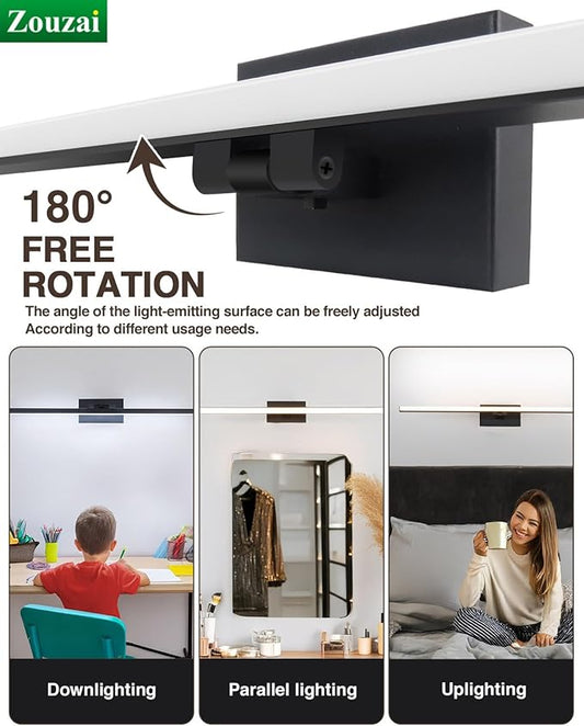 zouzai Second Generation Modern LED Bathroom Vanity Light Bar Black IP44 Over Mirror Bath Wall Fixture 5CCT Adjustable, Dual-Sided, 180° Adjustable Angle (32 inch)