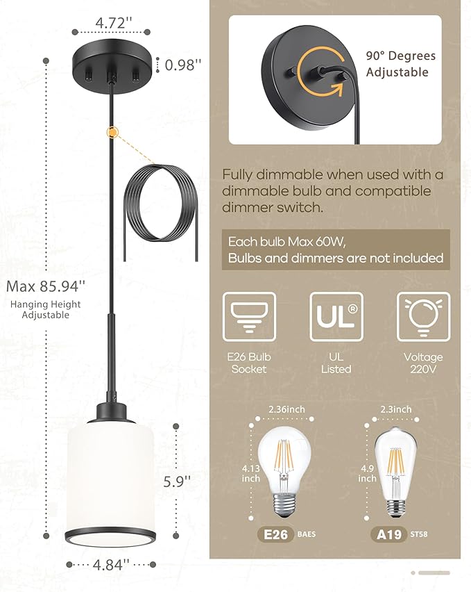 Beionxii Pendant Lights Kitchen Island, Modern Kitchen Pendant Lighting Over Island with Clear Glass, Matte Black Pendant Light Fixtures for Sink, Dining Room, Entryway, BX-PL02MB-CG