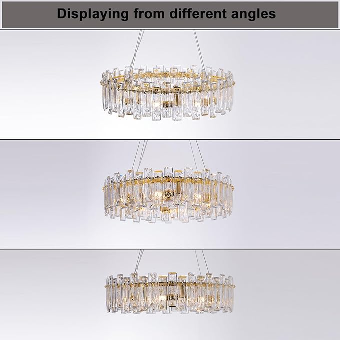 Modern Luxury K9 Crystal Chandelier 8-Lights Gold Round Pendant Light Easy Install Ceiling Hanging Light Fixture for Dining Living Room Kitchen Island Entryway Foyer D23.6