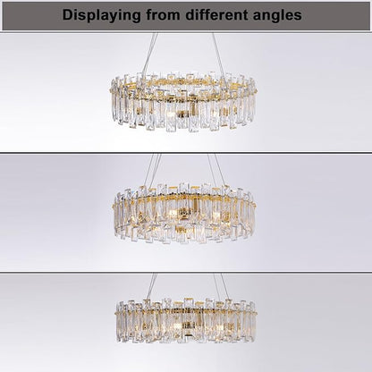 Modern Luxury K9 Crystal Chandelier 8-Lights Gold Round Pendant Light Easy Install Ceiling Hanging Light Fixture for Dining Living Room Kitchen Island Entryway Foyer D23.6