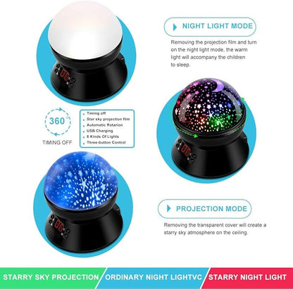 Kids Star Projector Night Light, Star Night Light Projector for Kids, Ceiling Stars Projection Lamp with Timer, 360° Rotating Night Light for Bedroom, Birthday Gift for 3 4 5 Year Old Girls Boys Black