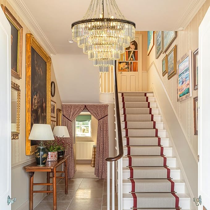 French Empire Crystal Chandelier Antique Bronze Vintage Pendant Light Large Farmhouse Chandeliers Ideal for High-Ceiling Stairwells,Entryways,Dining Room Living Room W31 × H47