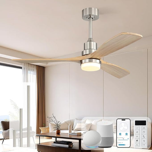 Sofucor Smart Ceiling Fan, 52" Low Profile Ceiling Fans with Lights and Remote, Compatible with Alexa/Google/App, 3-Color Light 6-Speed DC Motor Reversible Timer for Bedroom Living Room Patio Outdoor