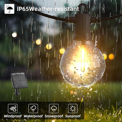 Kawaya Outdoor Solar String Lights, IP65 Waterproof Shatterproof Edison Hanging Lights with USB-Charging LED Solar Patio Light for Yard Fence Porch Camping Party and Garden Decor