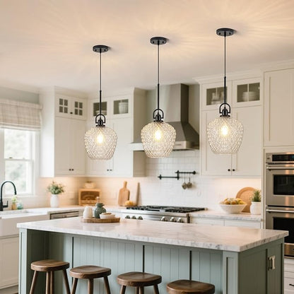 Large Glass Pendant Lights Kitchen Island, 10" 1-Light Black Pendant Light Fixtures with Hammered Glass, Modern Hanging Light for Kitchen Island Dining Room Entryway Foyer