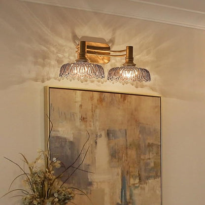 2 Light Bathroom Vanity Lights Grey Glass Lampshade Wall Sconces Vintage Vanity Lighting Fixtures for Kitchen Dining Room Bedroom Hallway
