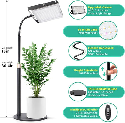 LBW Grow Light for Indoor Plants,96 LED Full Spectrum Plant Light for Indoor Plants, Large Desk Grow Lamp with On/Off Switch, Height Adjustable, Flexible Gooseneck, Ideal for Indoor Grow