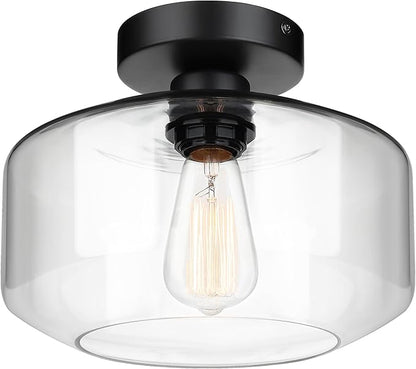 MAXvolador Industrial Semi Flush Mount Ceiling Light Extra Large, Clear Glass Pendant Lamp Shade, Vintage Hanging Light Fixtures, Lighting for Hallway