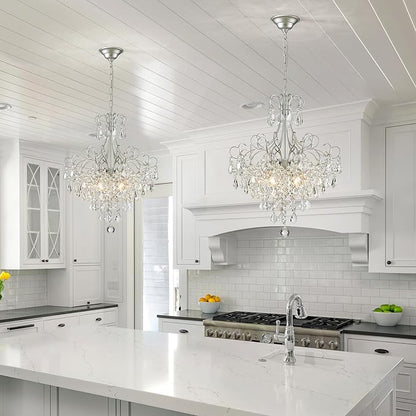 WUZUPS Crystal Chandelier 5-Light Pendant Ceiling Light Modern Lighting Fixture for Dining Room Hallway Bedroom Kitchen Bathroom, H 22.4" x W 18.3", E12 Base, Silver