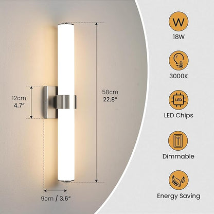 AIJIASI Brushed Nickel Vanity Lights for Bathroom - 22 Inch Bathroom Light Fixtures Over Mirror with Acrylic Shade, 18W LED Modern Vanity Lighting Fixtures Wall Sconce 3000K