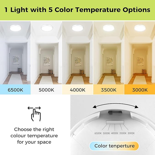 4Pack LED Flush Mount Ceiling Light Fixture, 7Inch 15W, Dimmable&3000K/3500K/4000K/5000K/6500K Adjustable Low Profile Ceiling Lights, 1500LM Round Lamp for Bathroom, Closet, Kitchen, Hallway, White