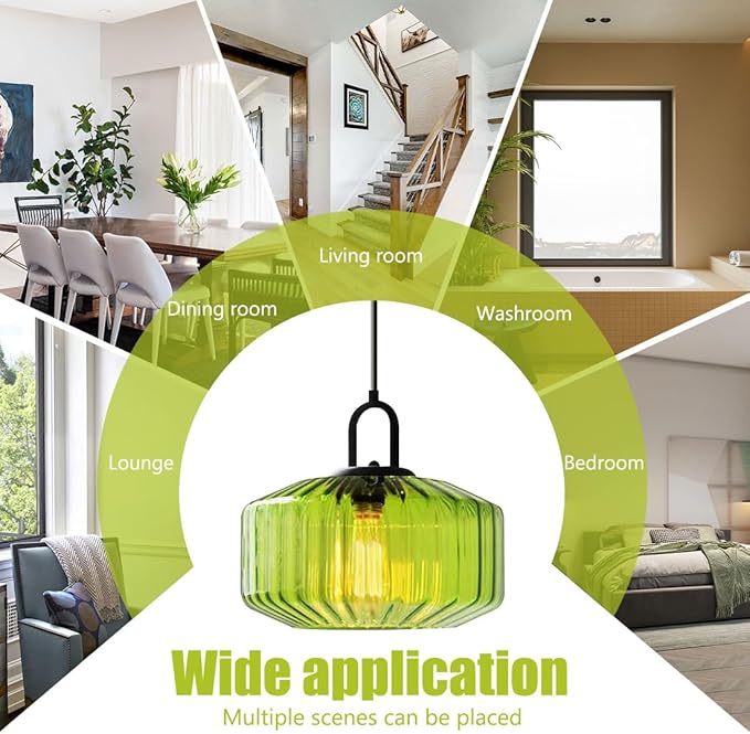 Glass Pendant Light fixtures Kitchen Island Modern Black Pendant Lights with Hand Blown Glass Shade 1-Light Adjustable Cord Ceiling Hanging Lighting for Dining Room Above Table Sink